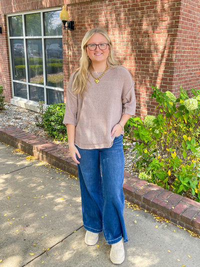 Easel Mocha Half Sleeve Gracie Sweater