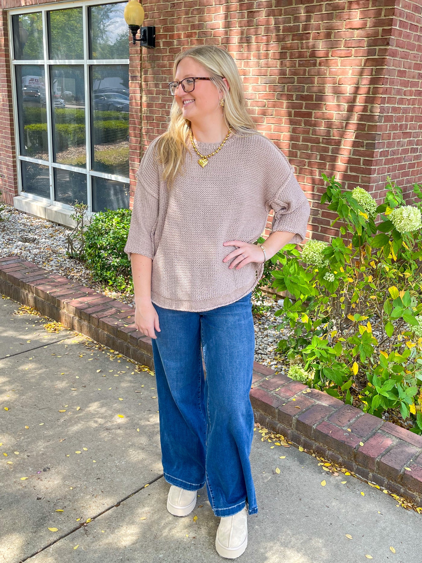 Easel Mocha Half Sleeve Gracie Sweater