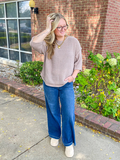 Easel Mocha Half Sleeve Gracie Sweater