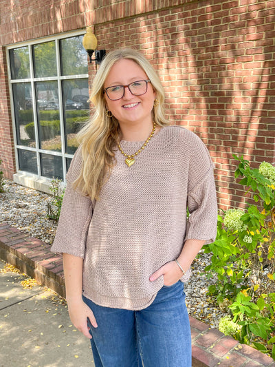 Easel Mocha Half Sleeve Gracie Sweater