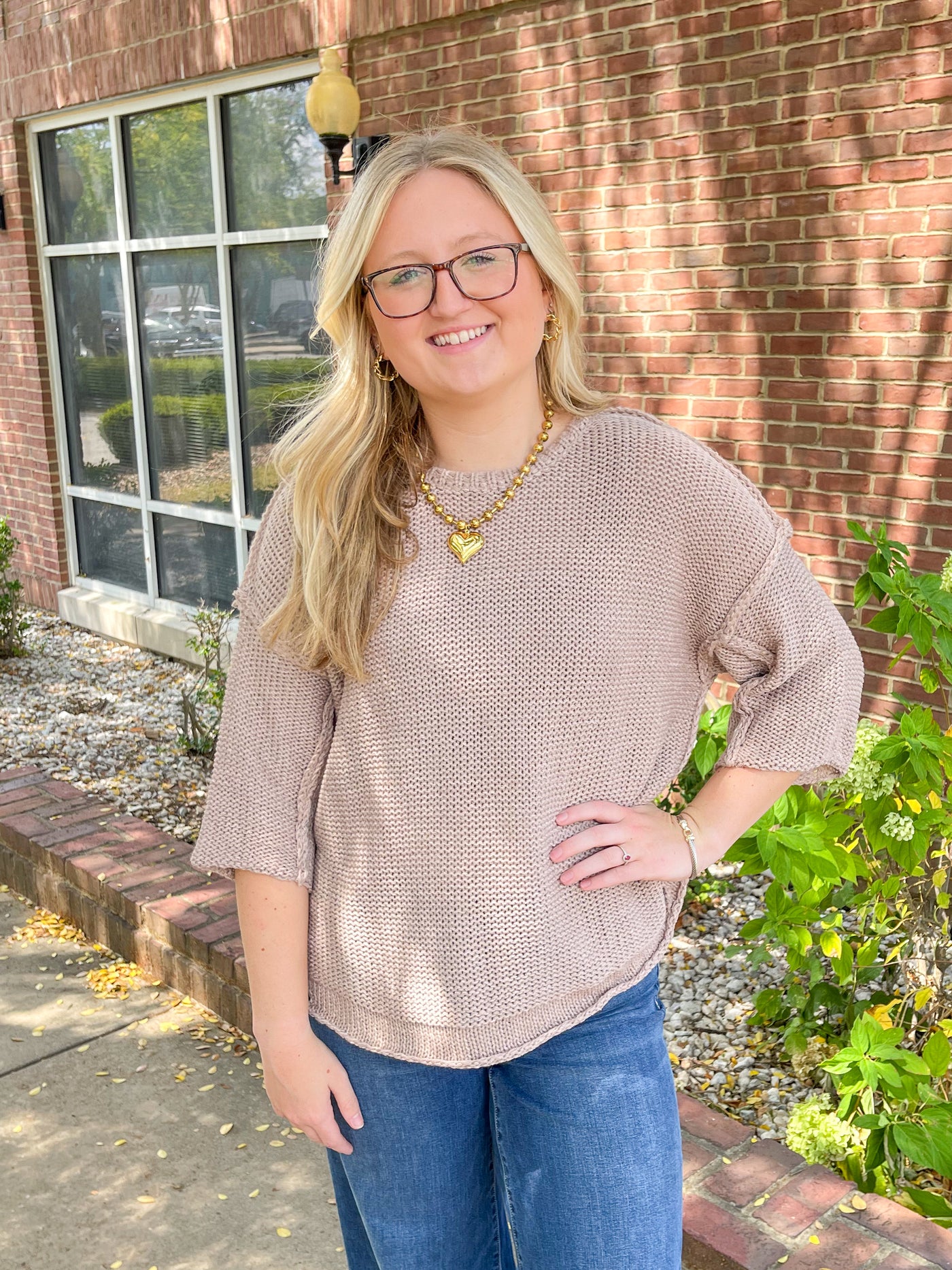 Easel Mocha Half Sleeve Gracie Sweater