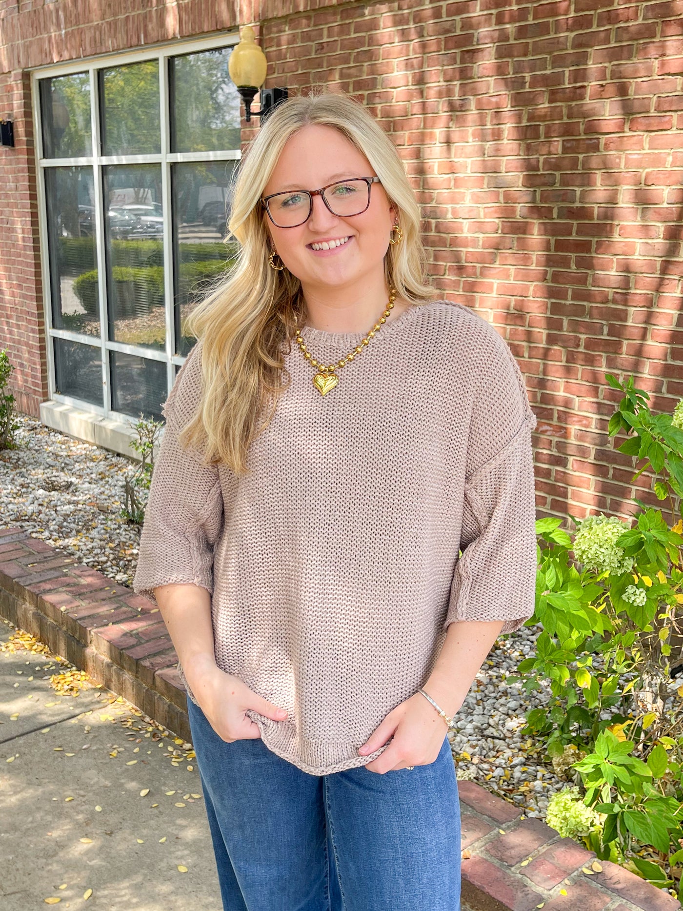 Easel Mocha Half Sleeve Gracie Sweater