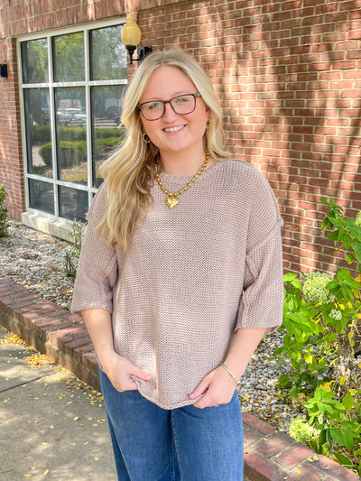 Easel Mocha Half Sleeve Gracie Sweater