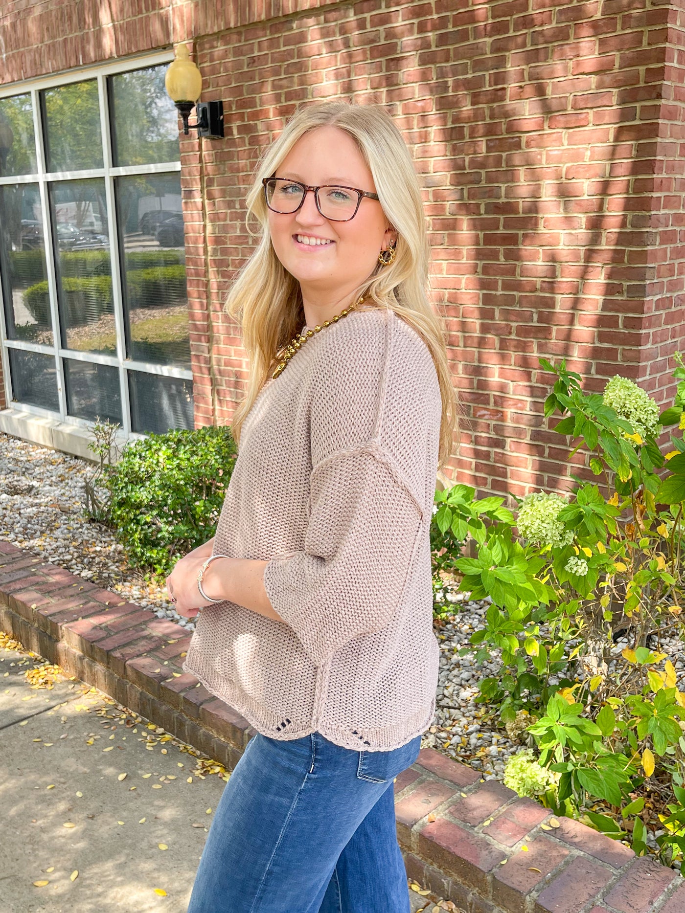 Easel Mocha Half Sleeve Gracie Sweater