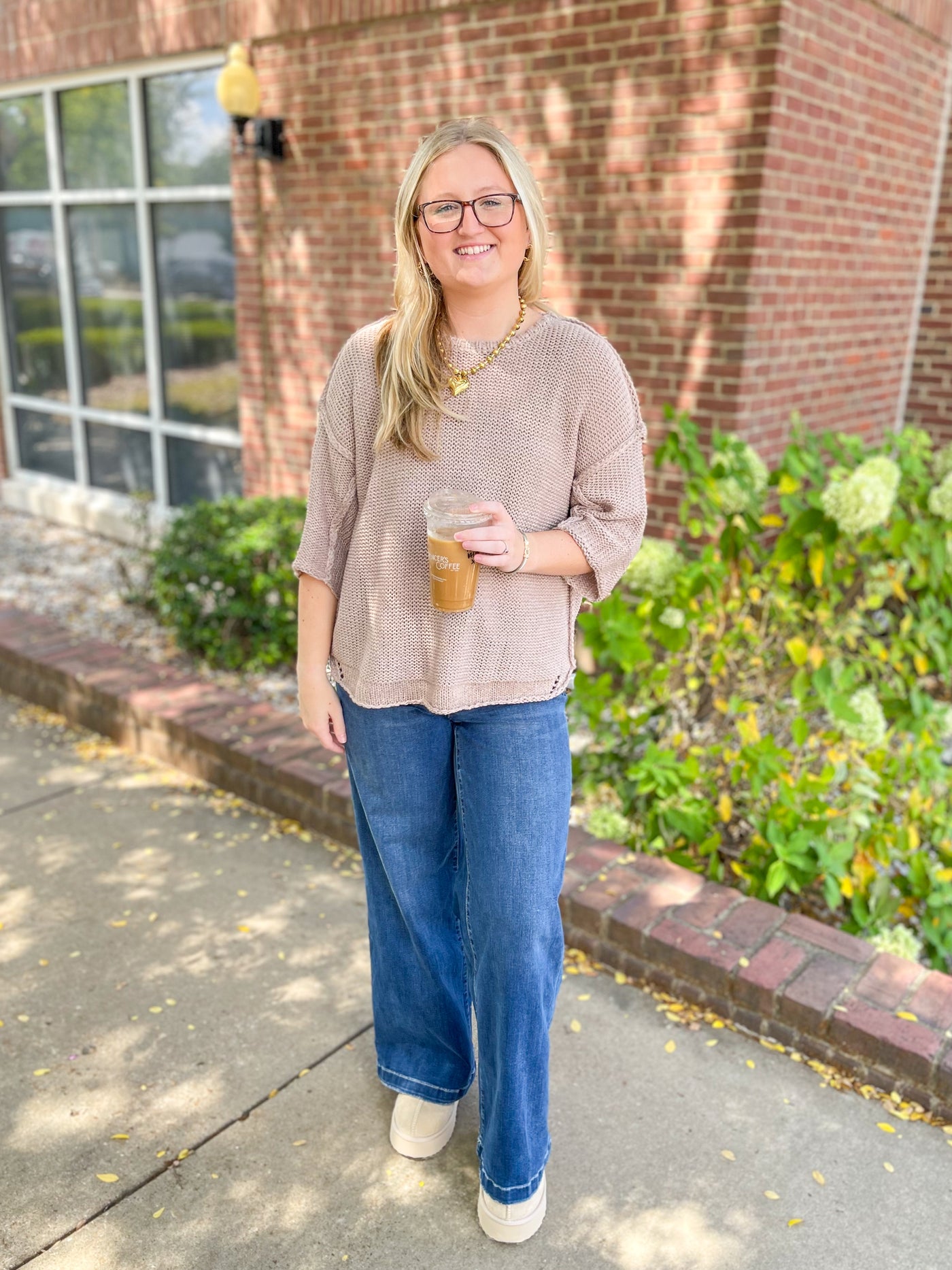 Easel Mocha Half Sleeve Gracie Sweater