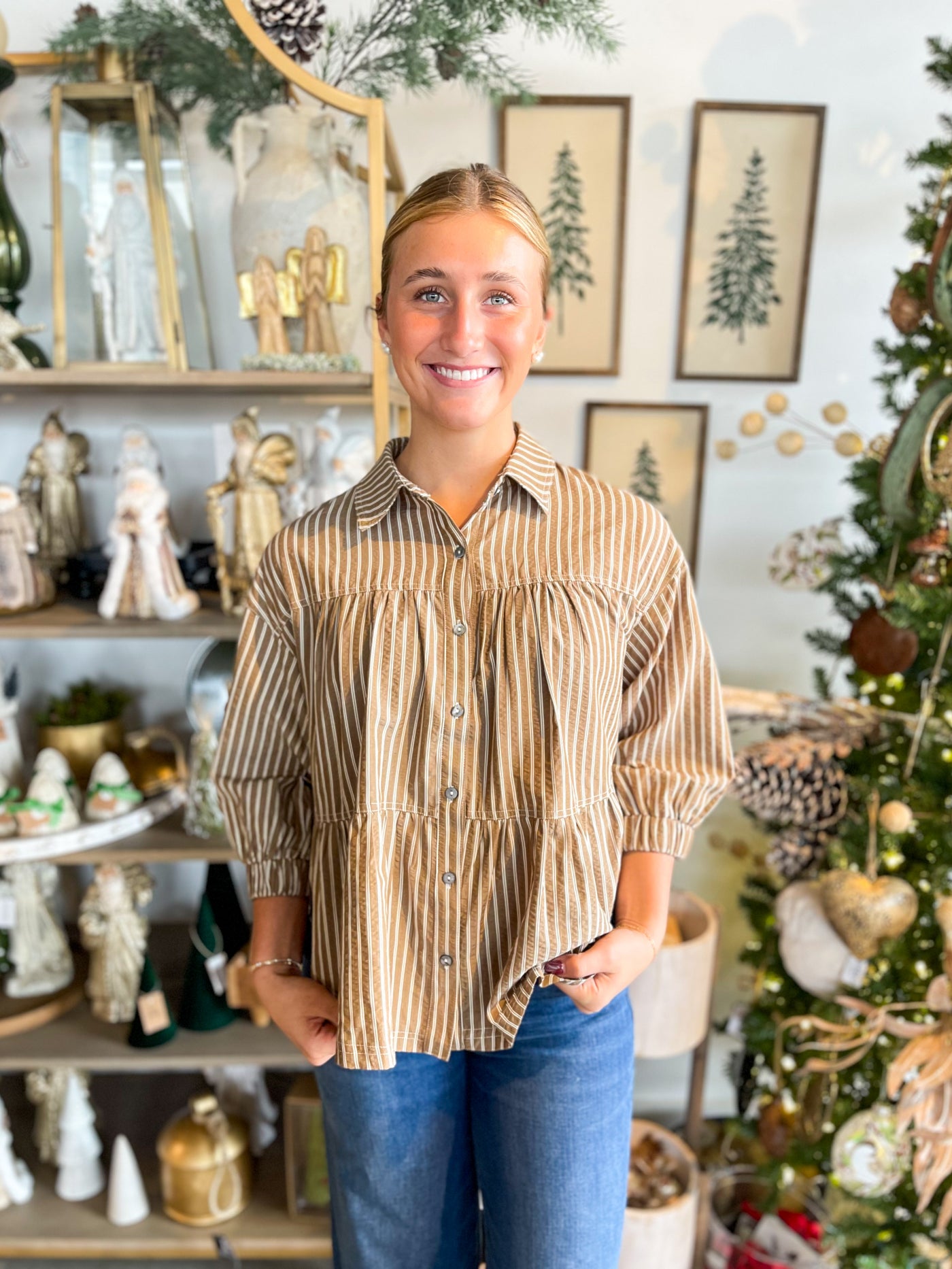 Entro Brown Stripe Laura Top