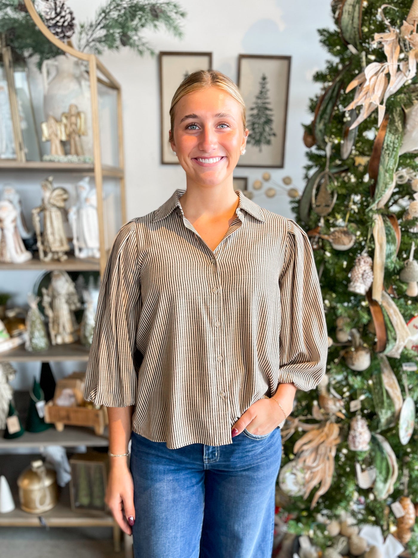 Jodifl Taupe Stripe Tabitha Top