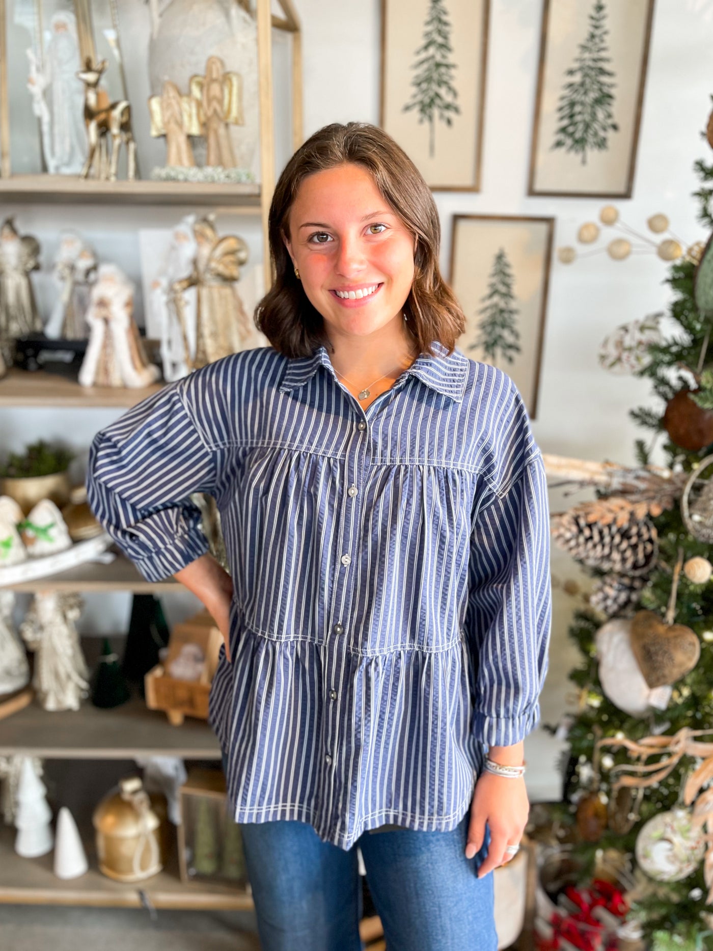 Entro Navy Stripe Laura Top