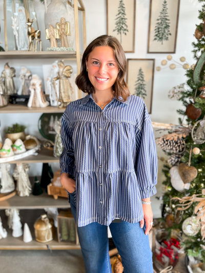 Entro Navy Stripe Laura Top