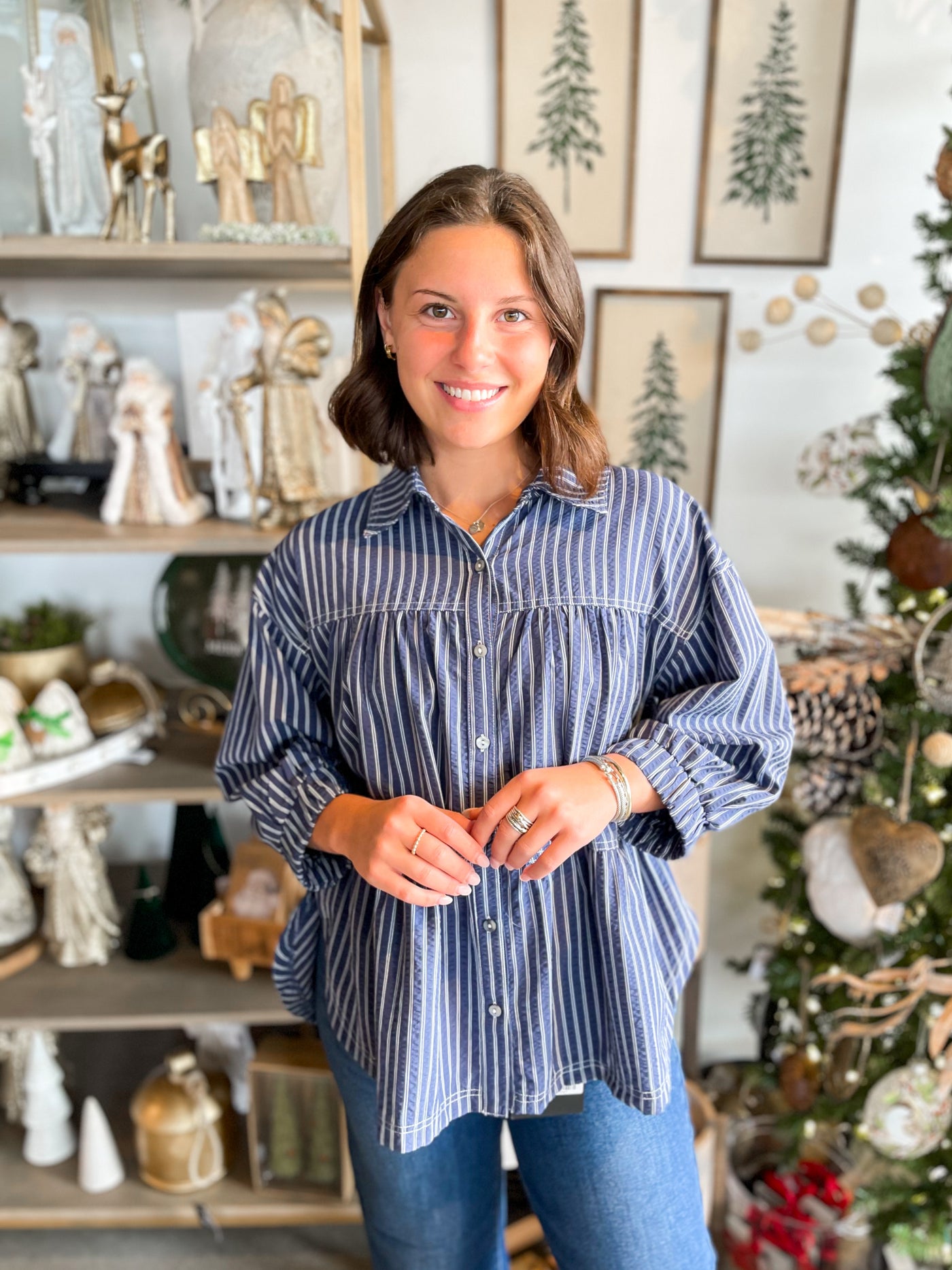 Entro Navy Stripe Laura Top