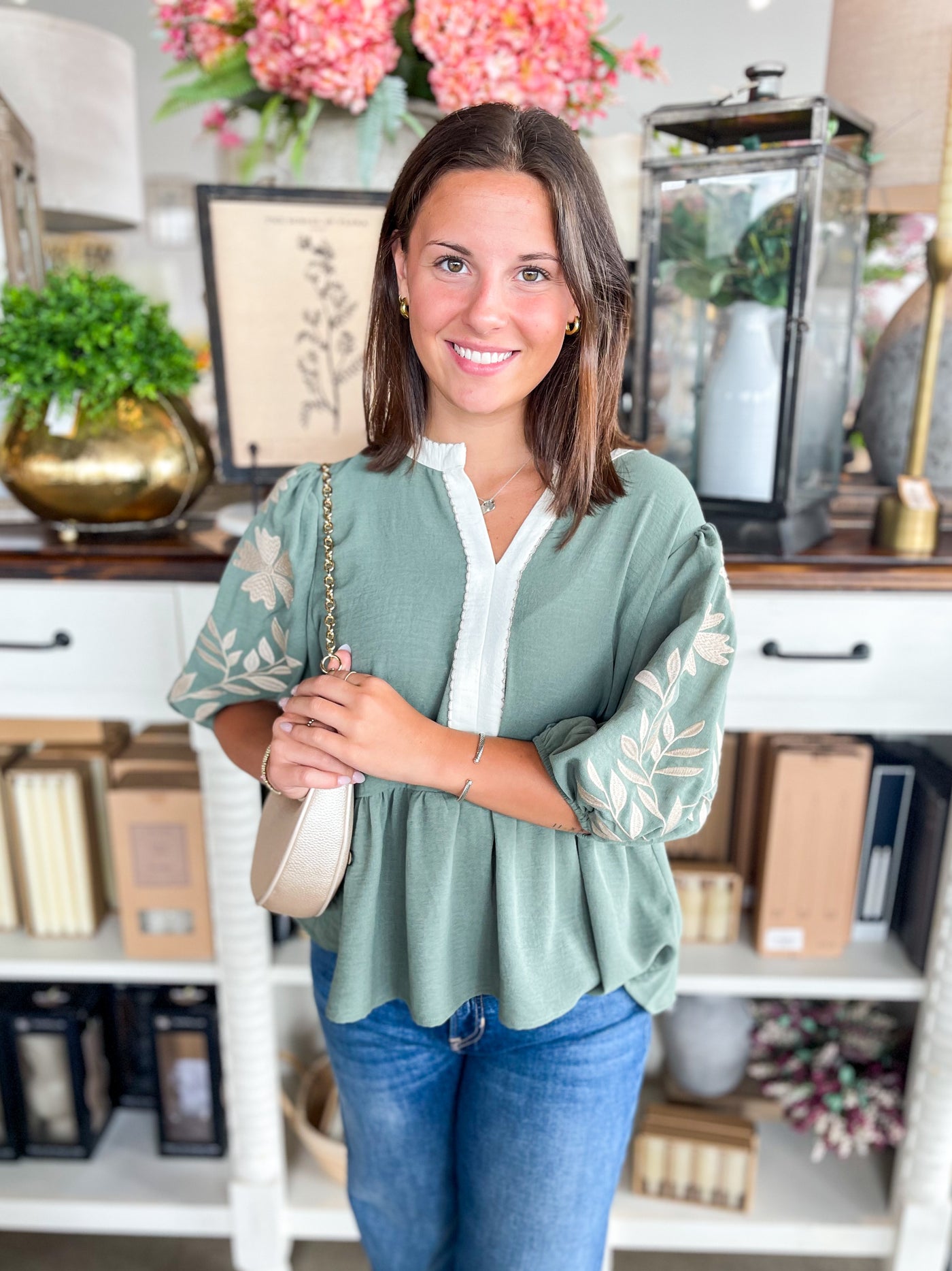 Basil Green Shea Top