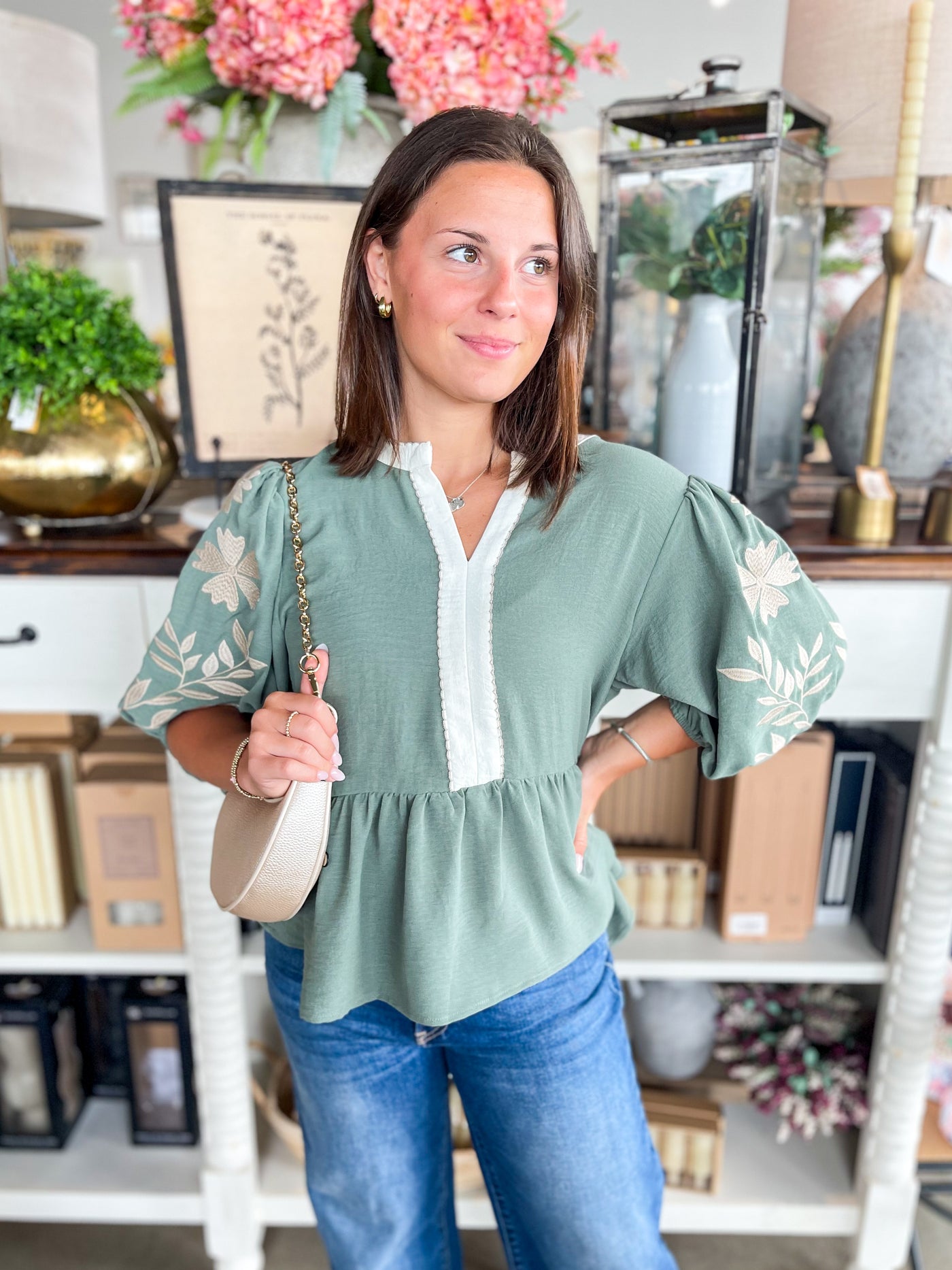 Basil Green Shea Top
