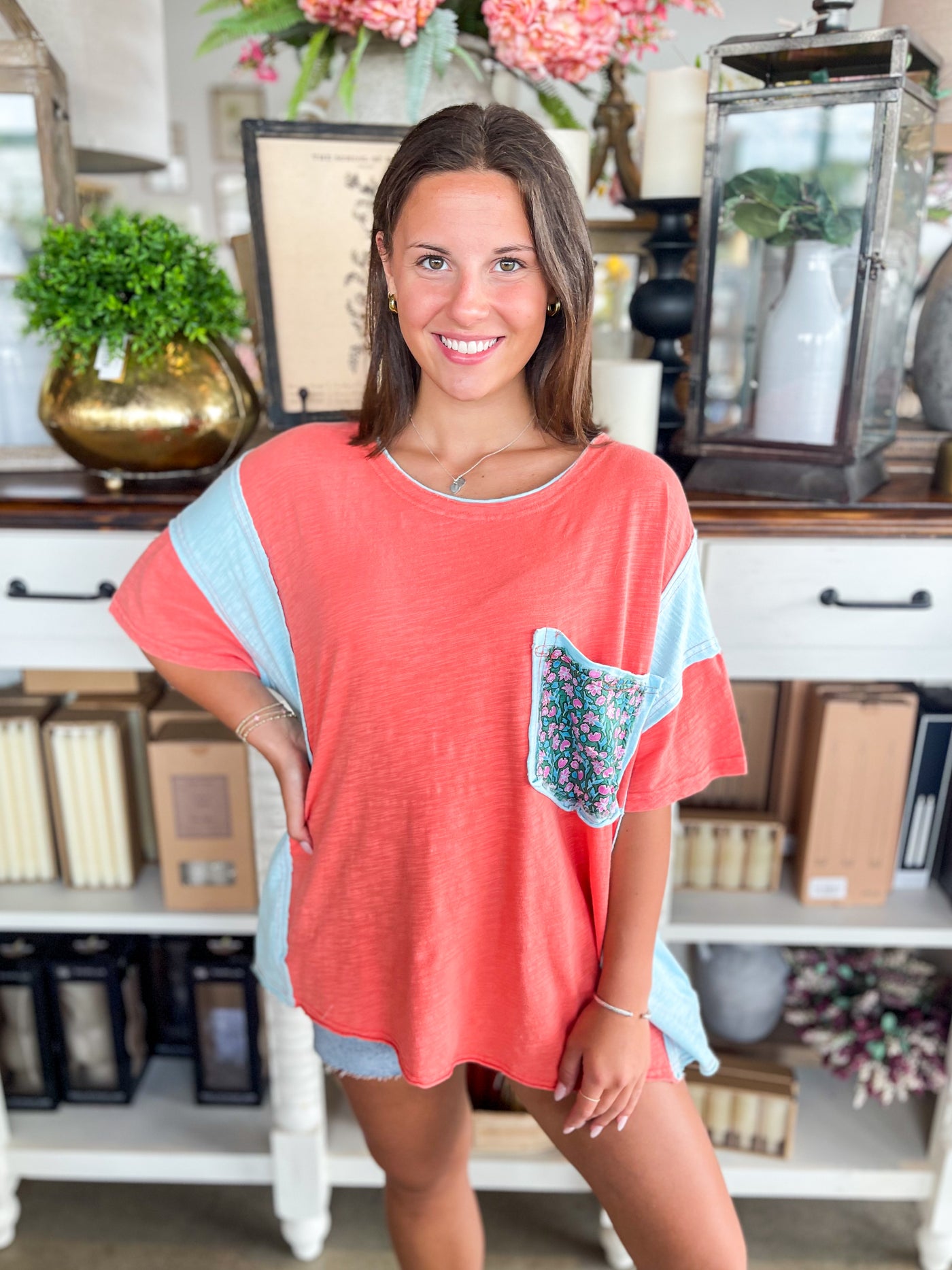 Coral Patchwork Mahala Top