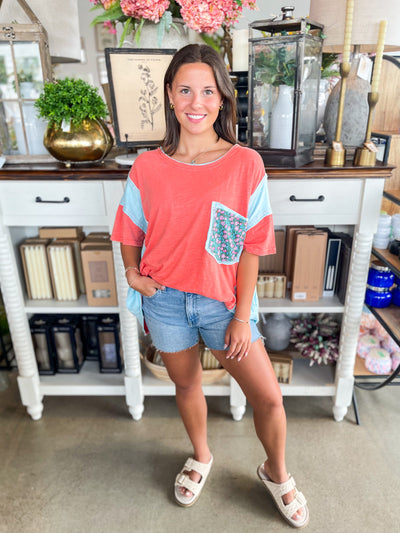 Coral Patchwork Mahala Top