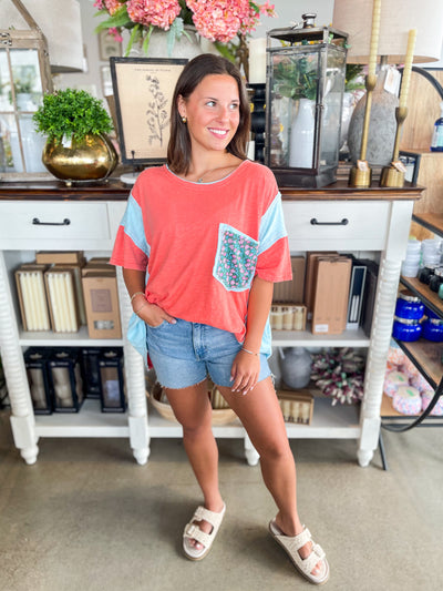 Coral Patchwork Mahala Top