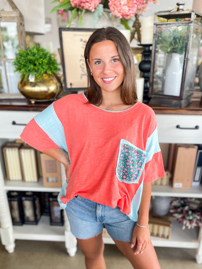 Coral Patchwork Mahala Top