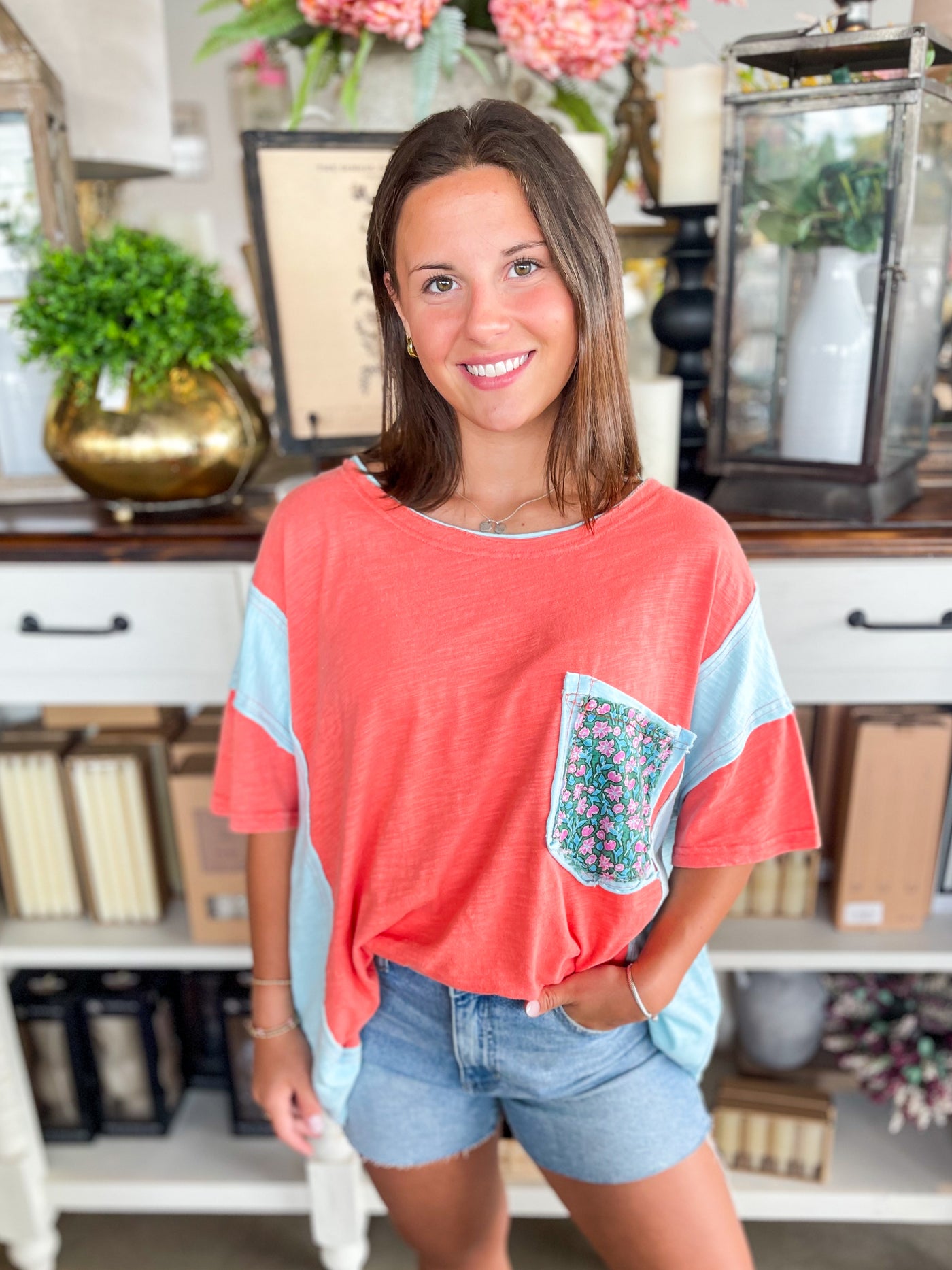 Coral Patchwork Mahala Top