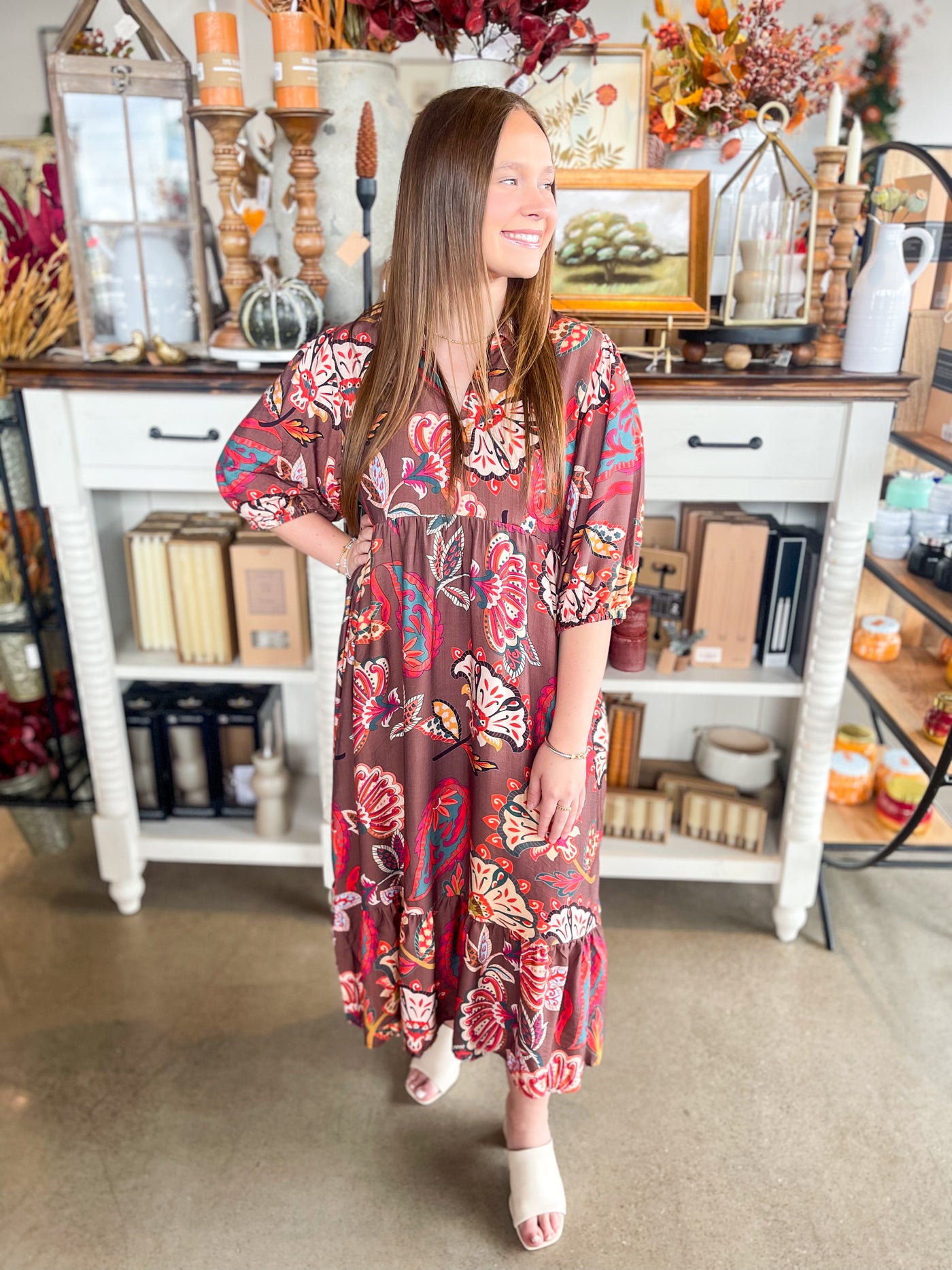 Umgee Brown Lyra Midi Dress