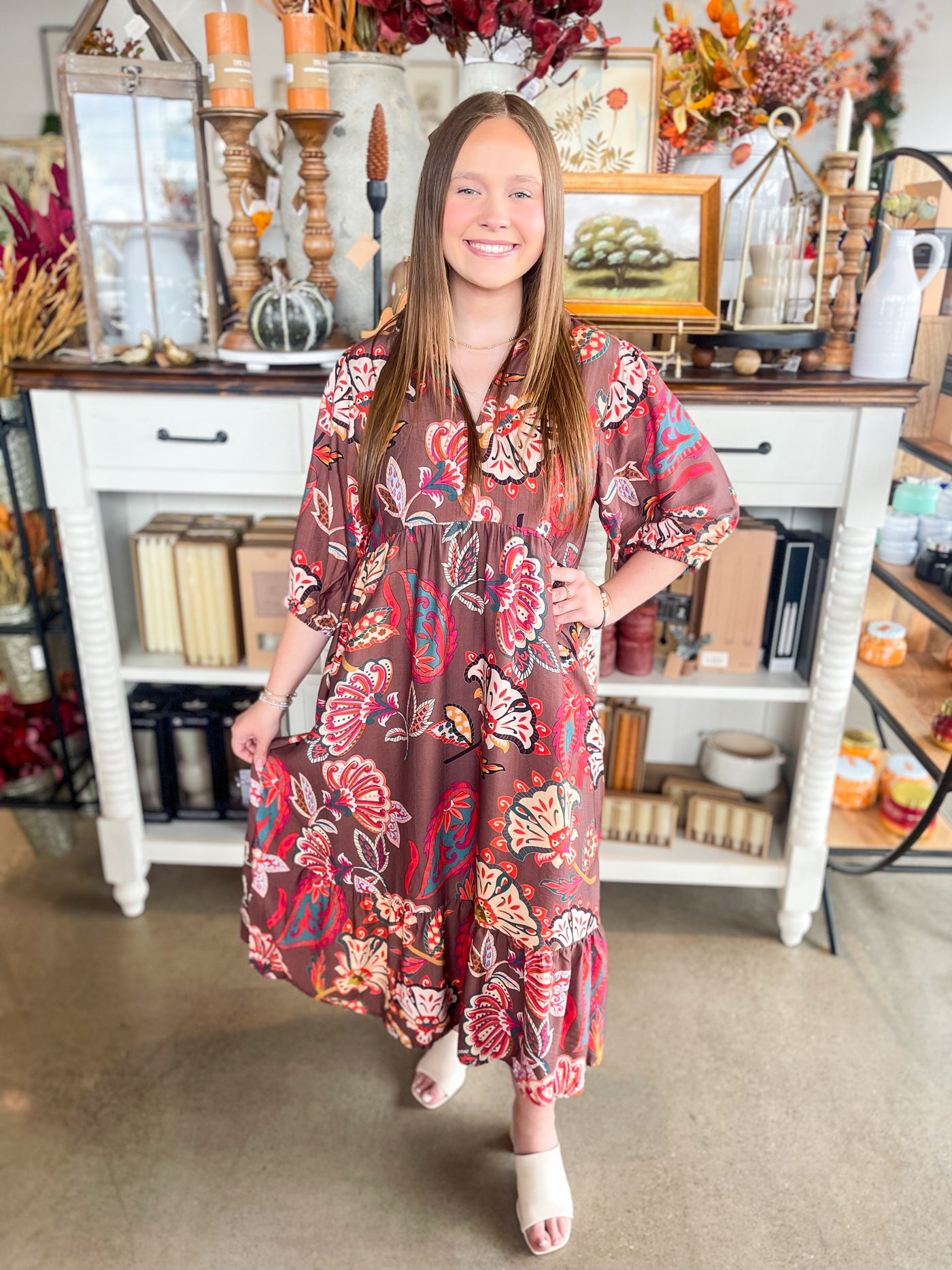 Umgee Brown Lyra Midi Dress