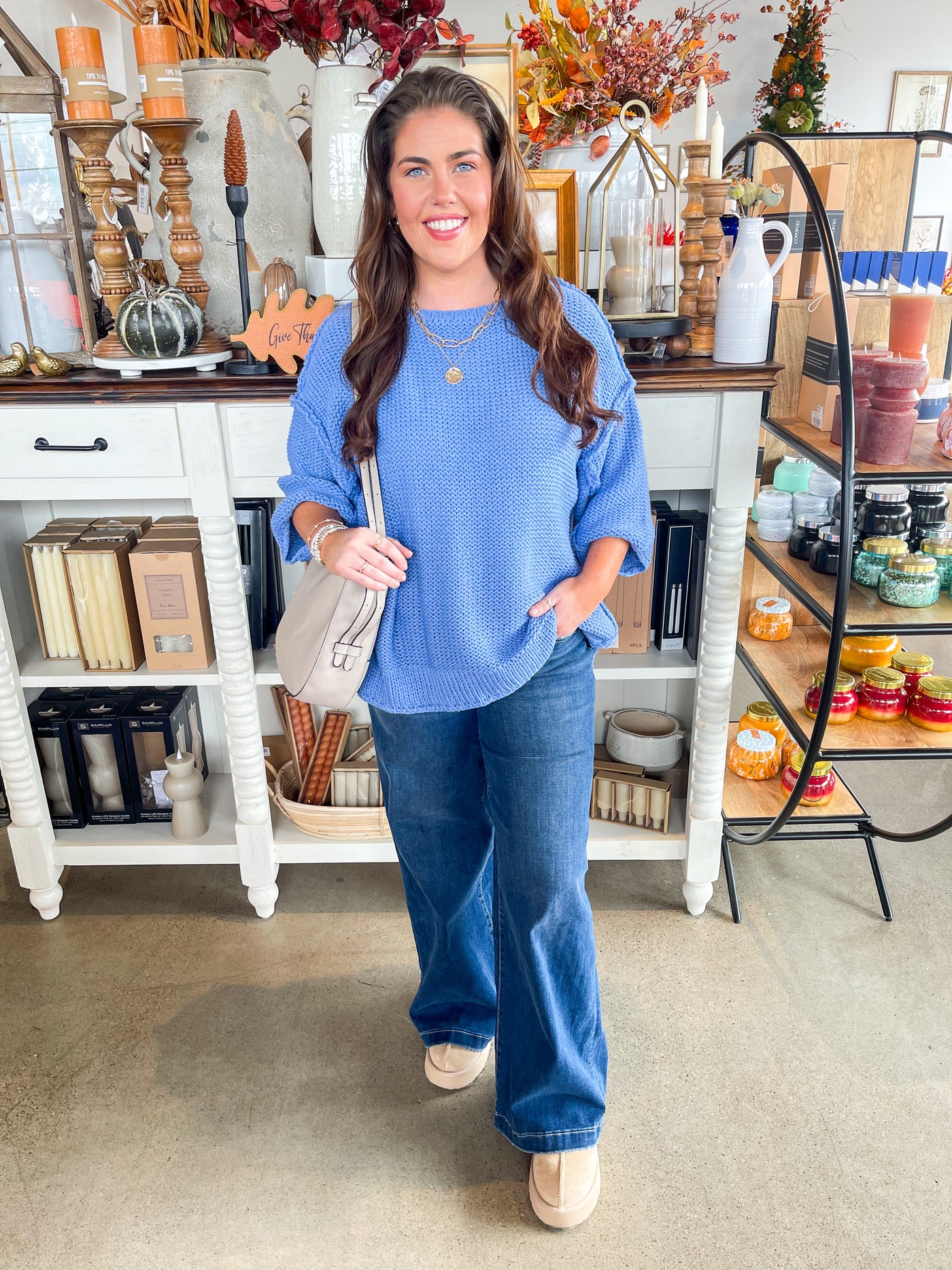 Easel Peri Blue Half Sleeve Gracie Sweater
