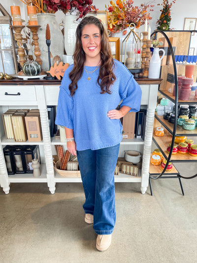 Easel Peri Blue Half Sleeve Gracie Sweater
