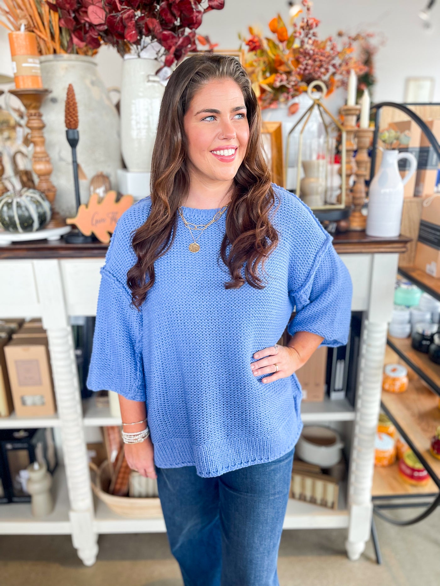 Easel Peri Blue Half Sleeve Gracie Sweater