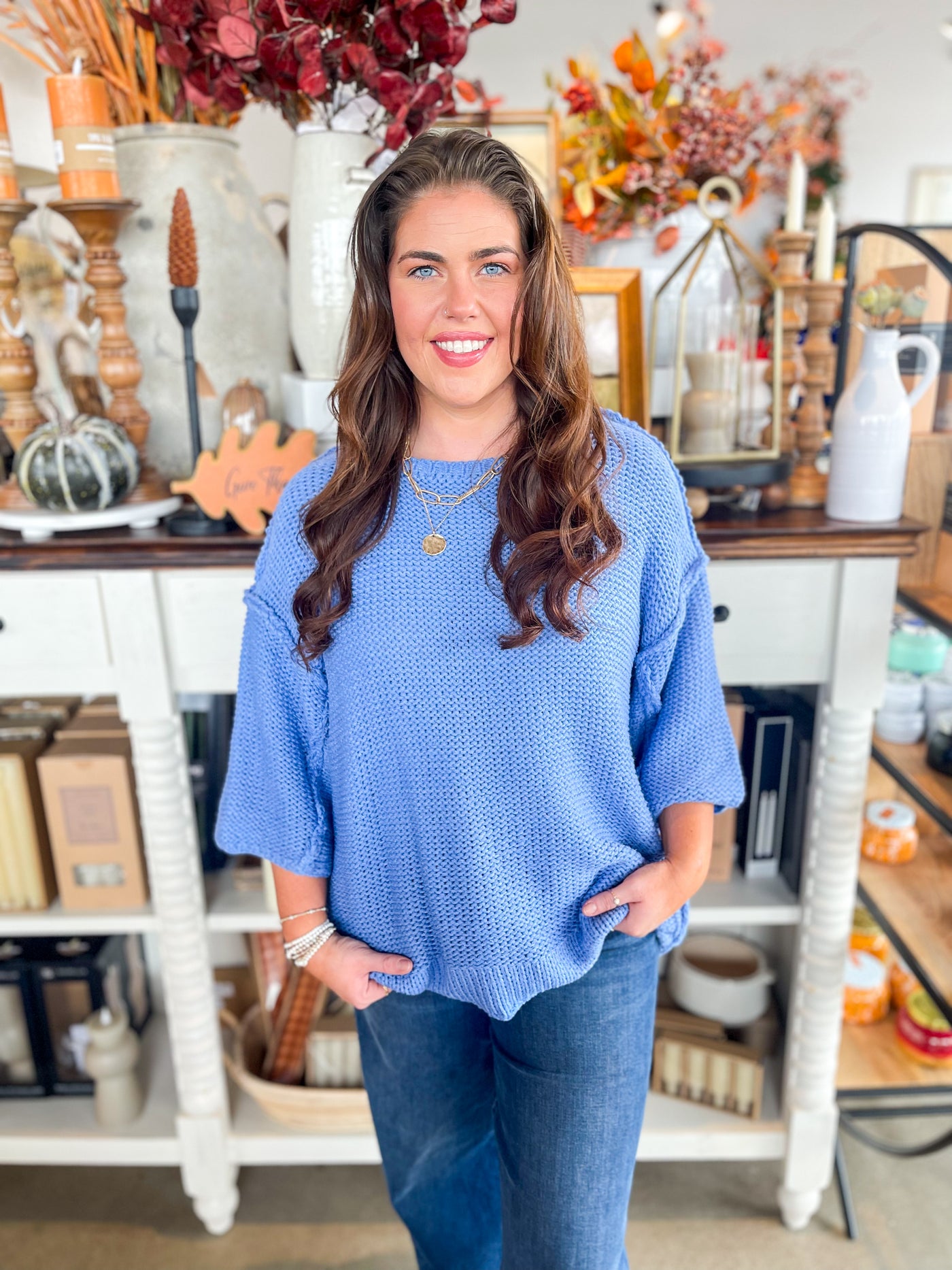 Easel Peri Blue Half Sleeve Gracie Sweater