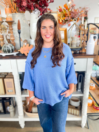 Easel Peri Blue Half Sleeve Gracie Sweater