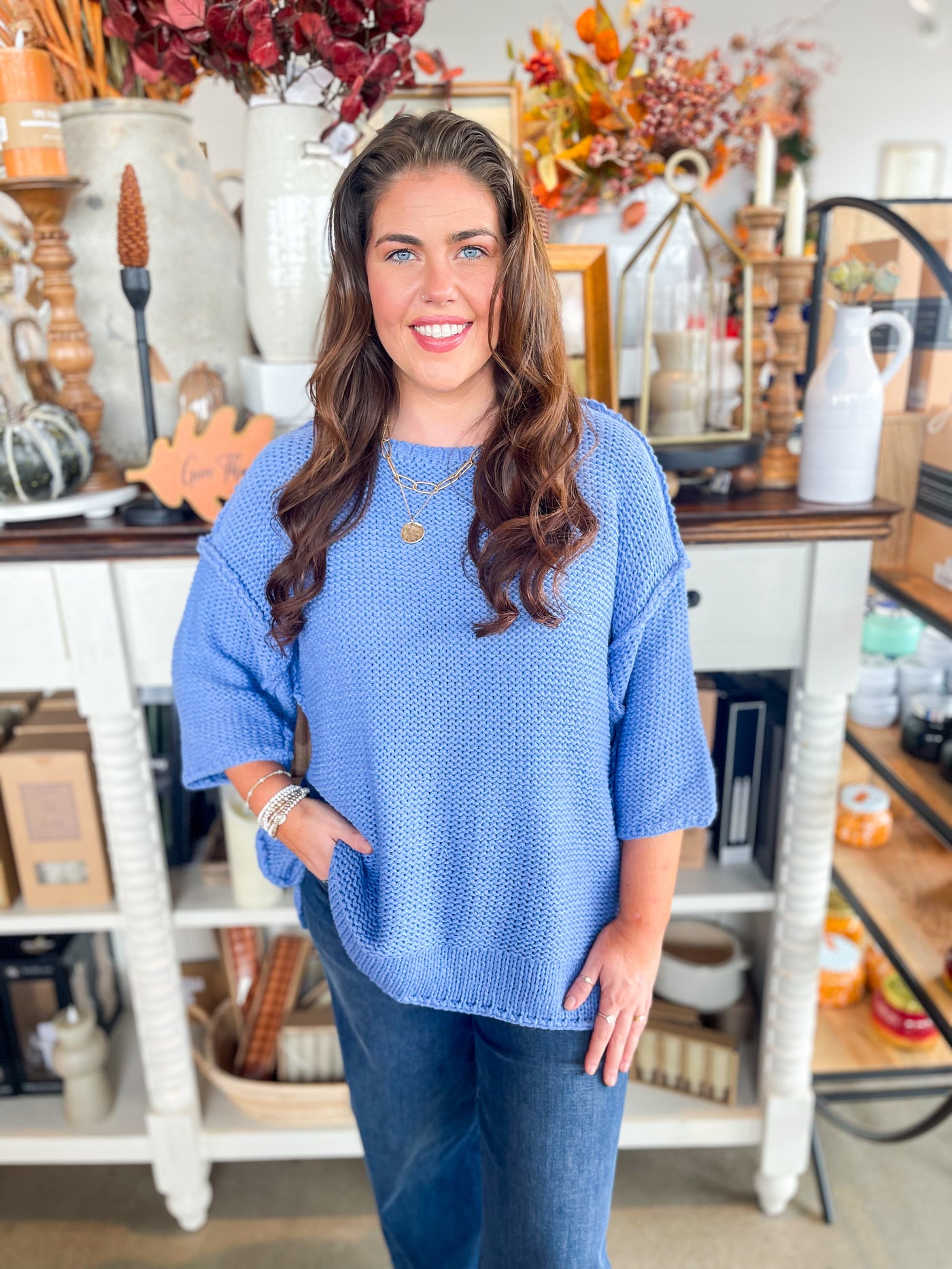 Easel Peri Blue Half Sleeve Gracie Sweater