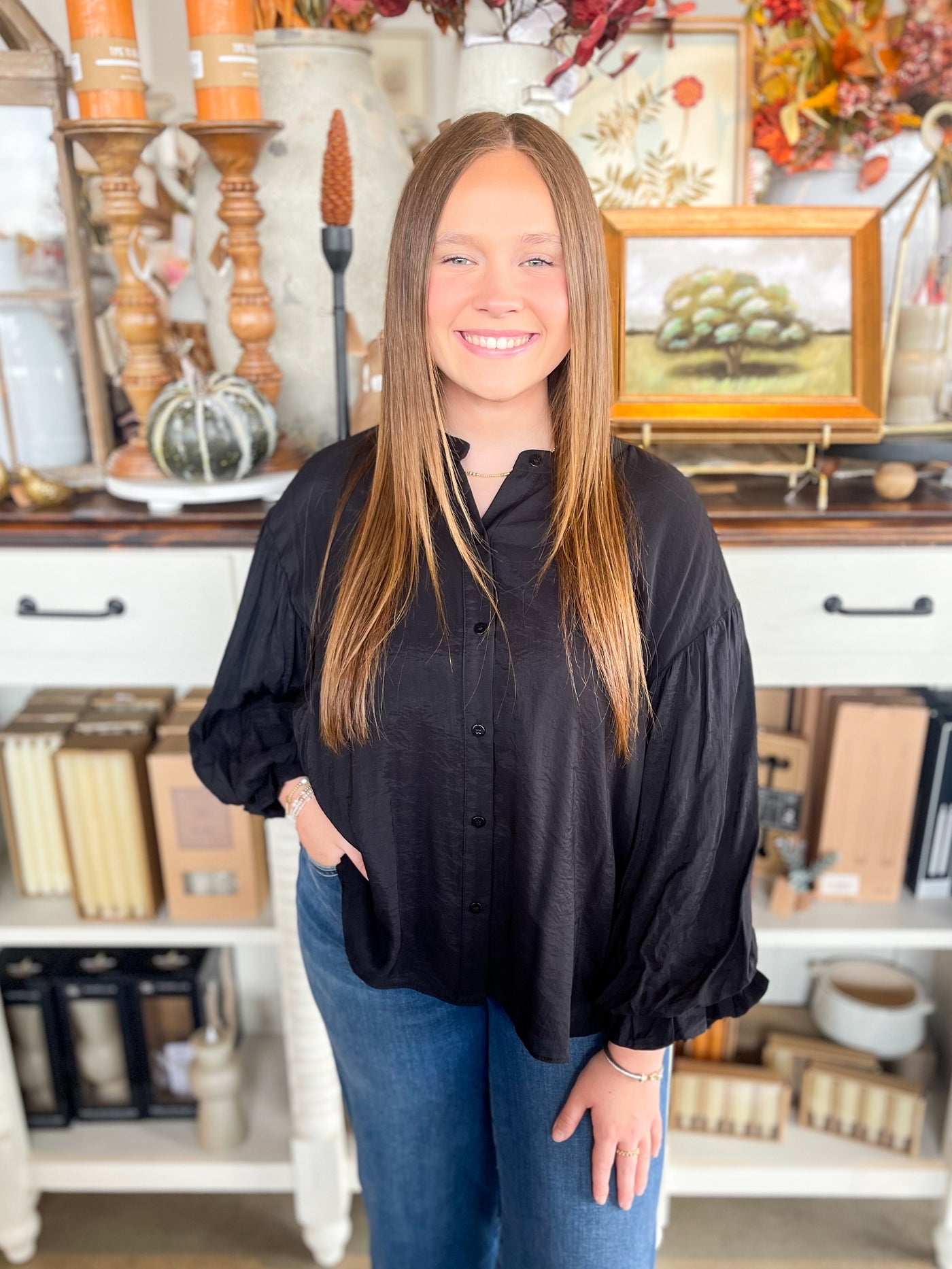 Black Puff Sleeve Aspen Top