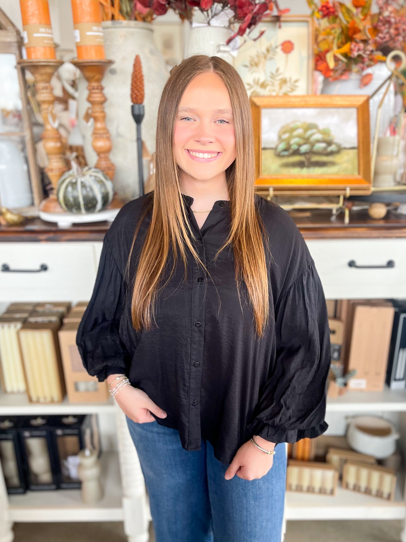 Black Puff Sleeve Aspen Top