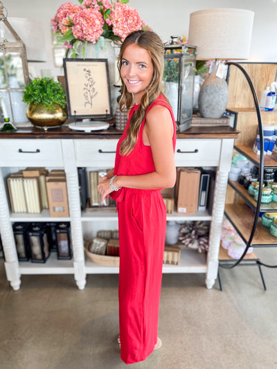 Red Bowie Jumpsuit