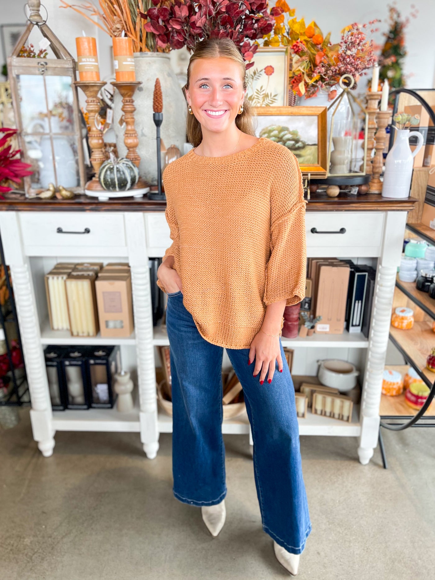 Easel Caramel Half Sleeve Gracie Sweater
