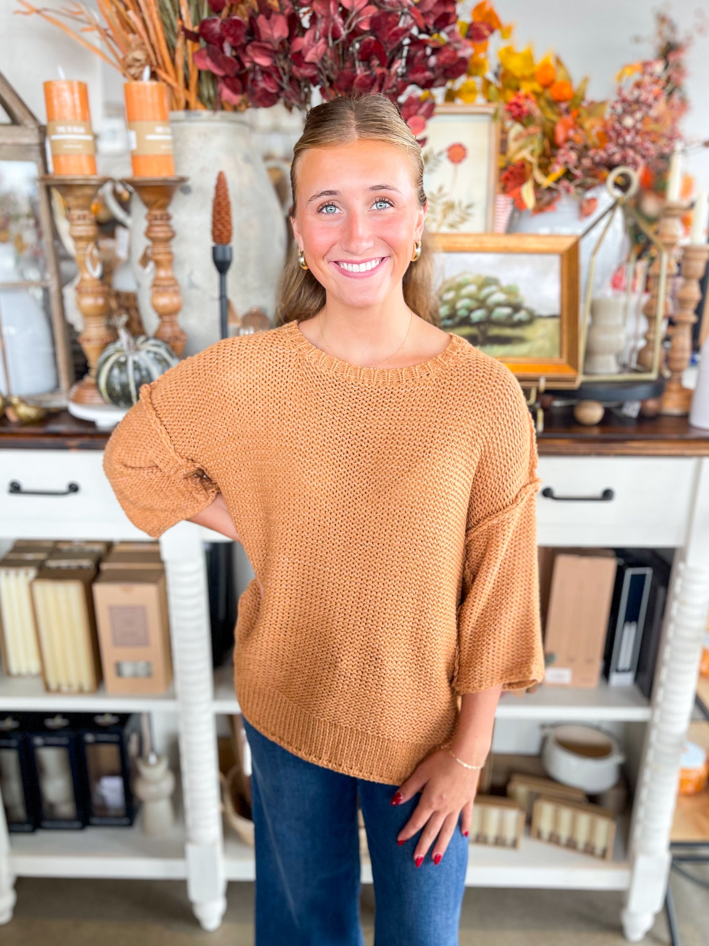 Easel Caramel Half Sleeve Gracie Sweater