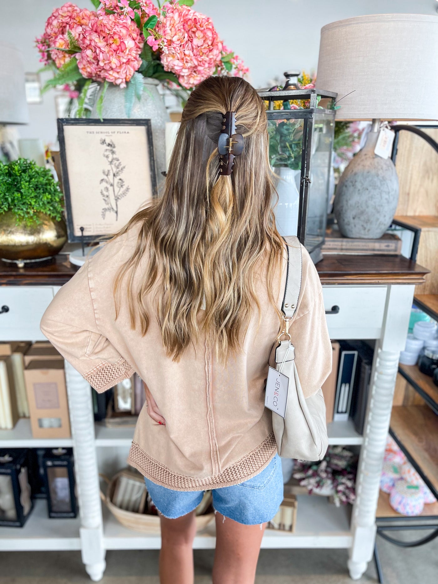 Easel Mocha 3/4 Sleeve Rhodes Top