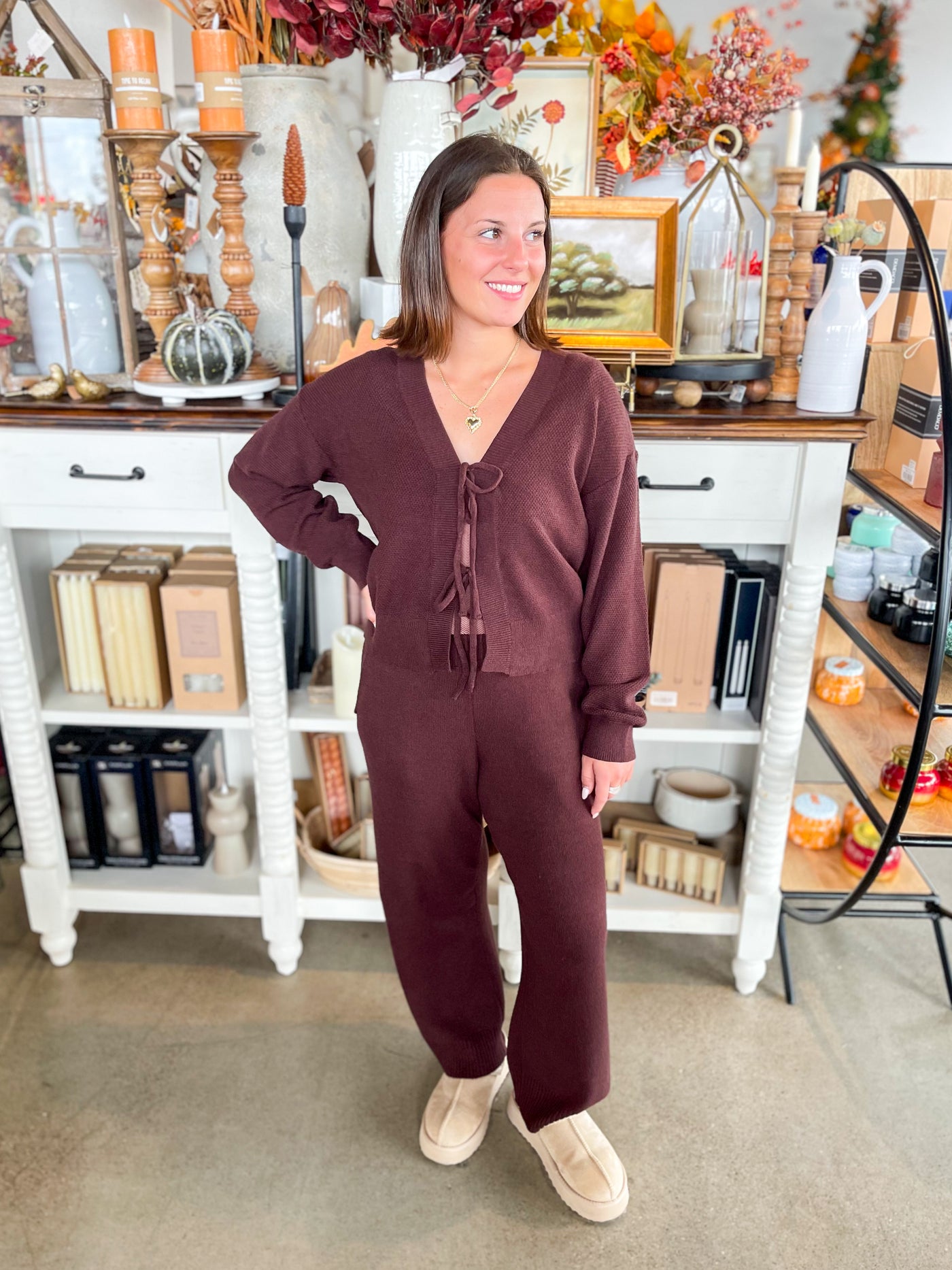 Greta Cardigan Set Brown