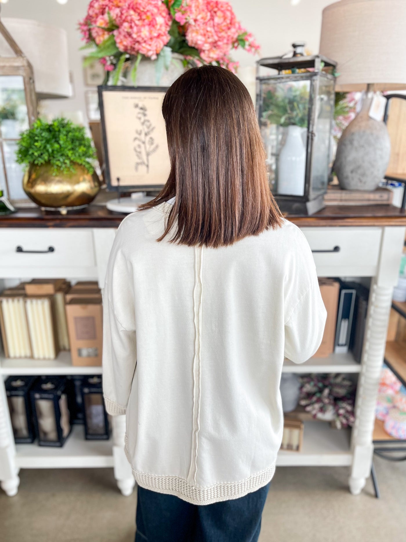 Easel Ecru 3/4 Sleeve Rhodes Top