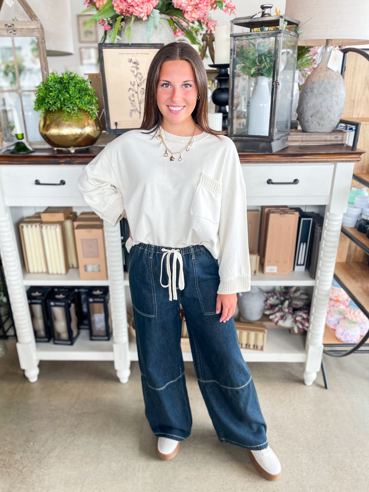 Easel Ecru 3/4 Sleeve Rhodes Top