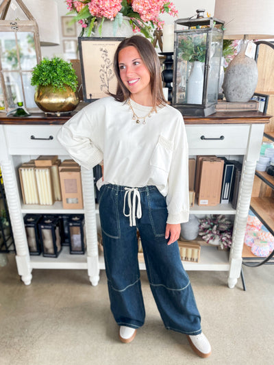 Easel Ecru 3/4 Sleeve Rhodes Top