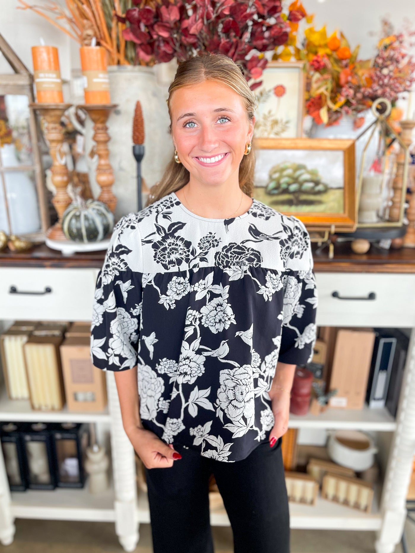 Voy Black Half Sleeve Top