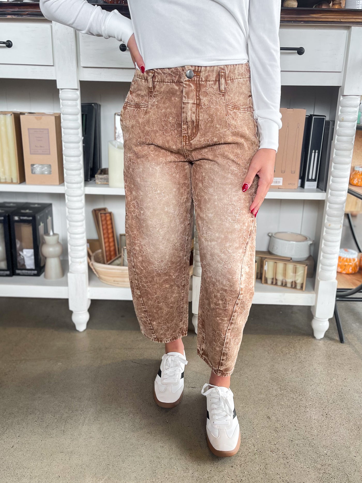 Almond Flower Pattern Washed Denim