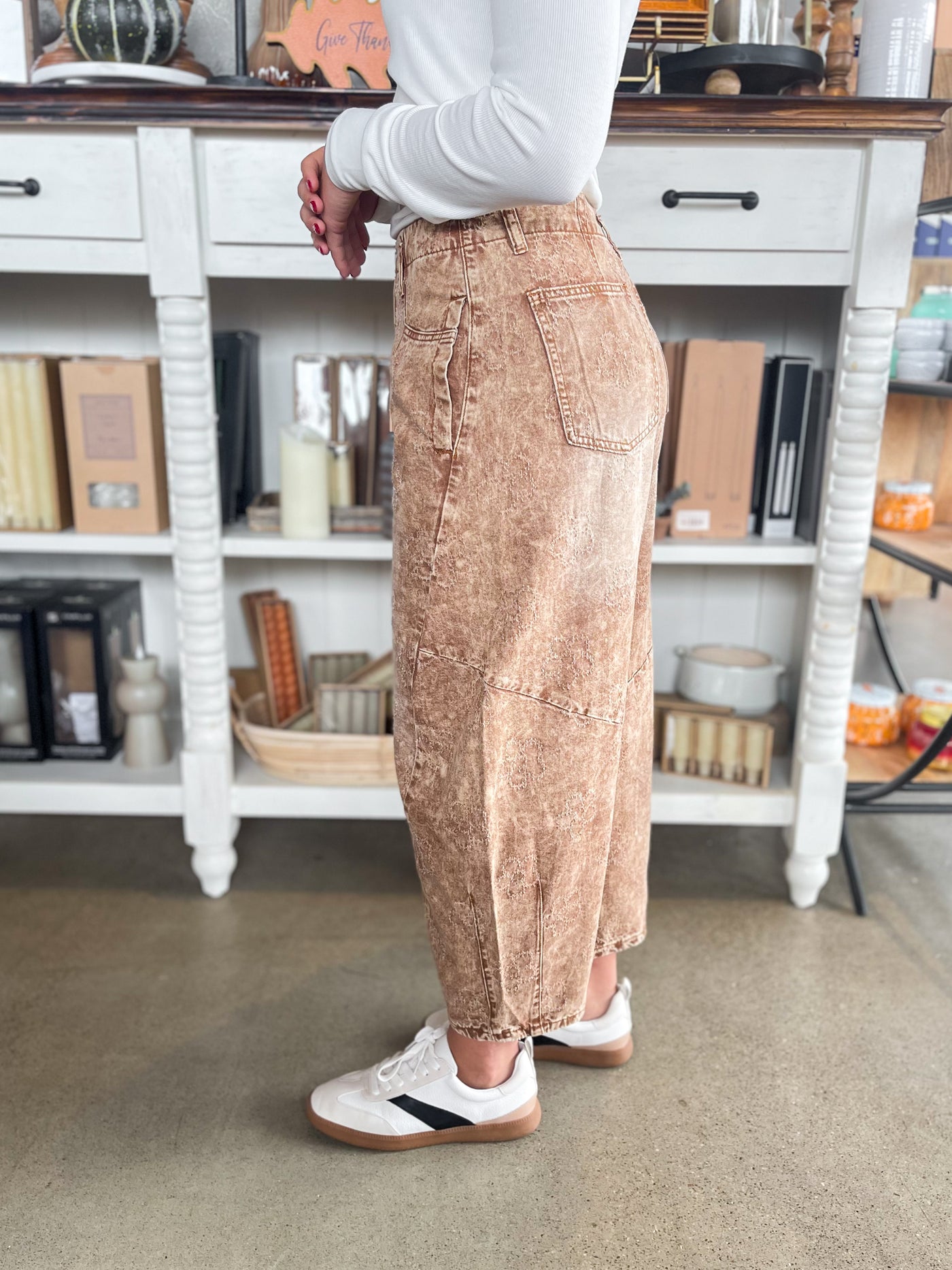 Almond Flower Pattern Washed Denim