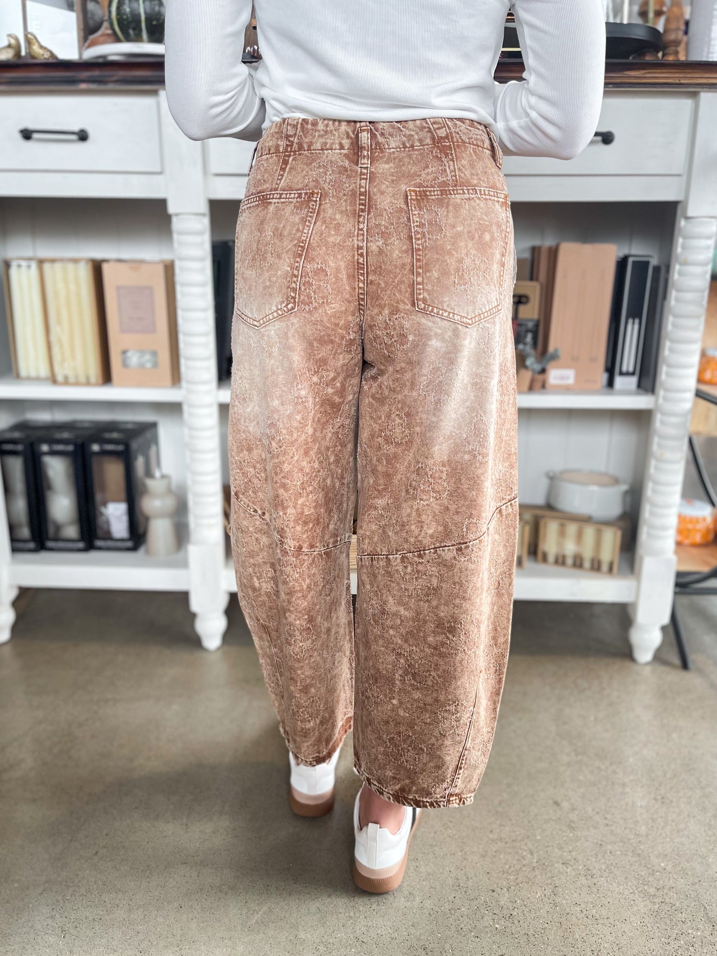 Almond Flower Pattern Washed Denim