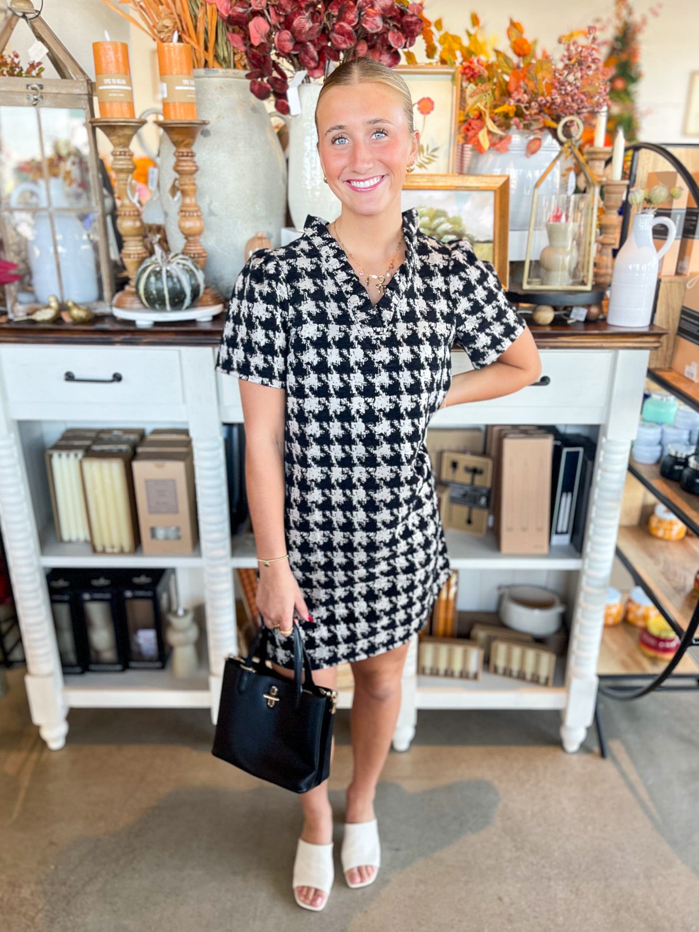 Voy Black Houndstooth Dress