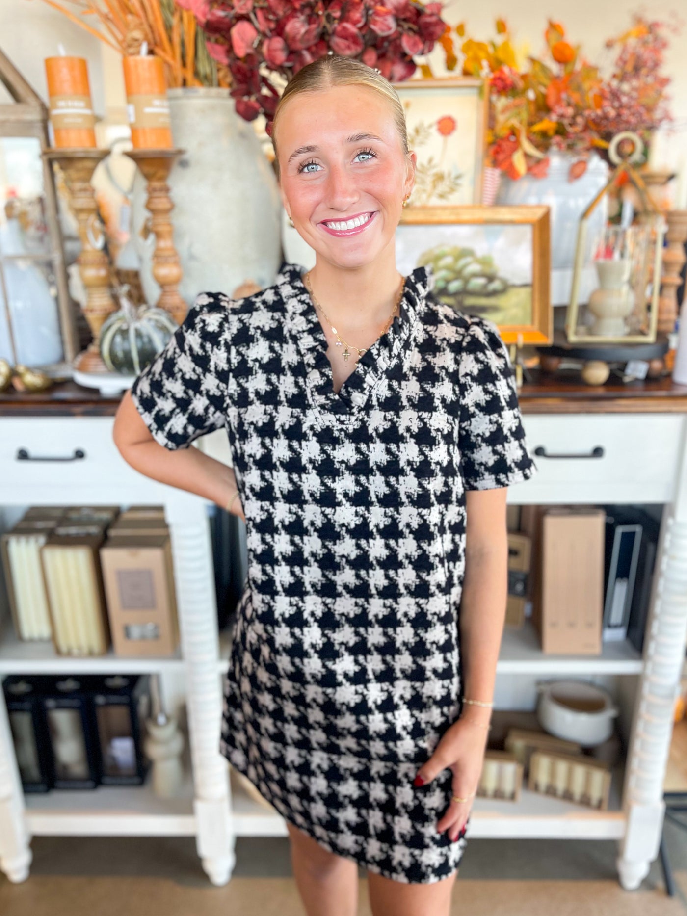 Voy Black Houndstooth Dress