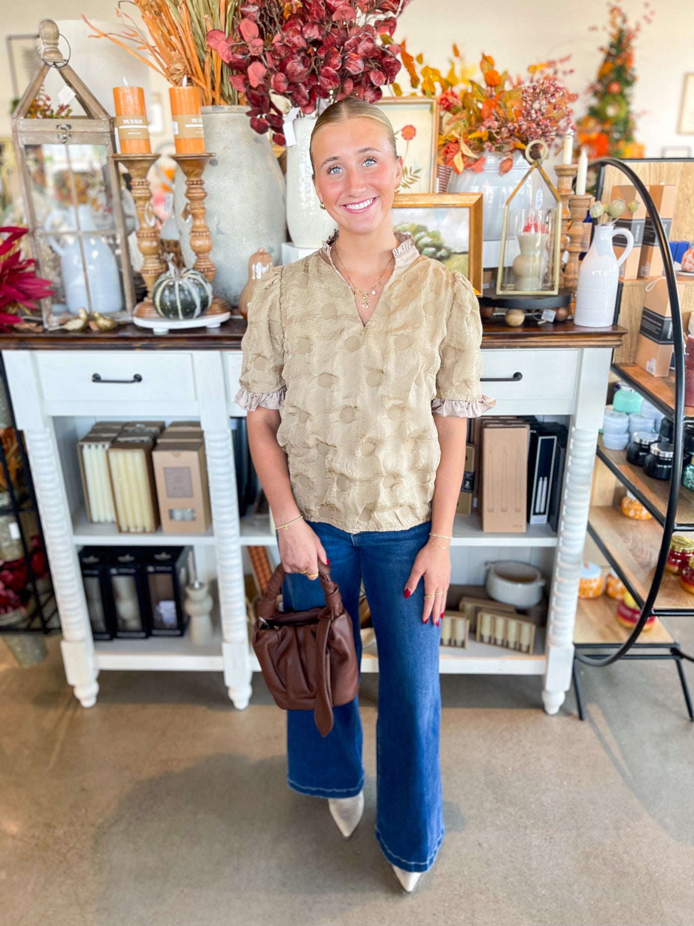 Tan Dotted Texured Top