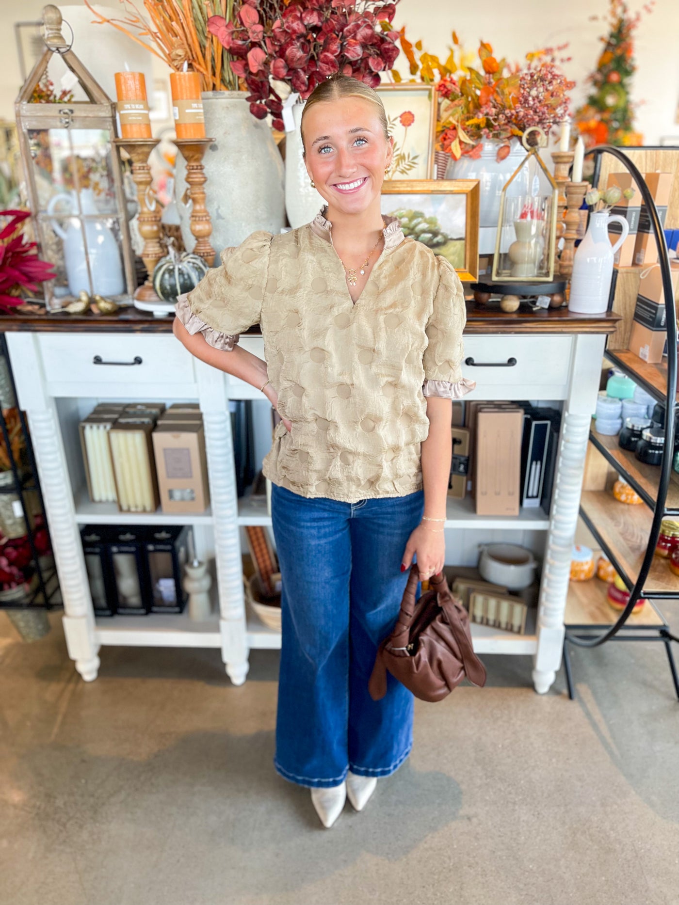 Tan Dotted Texured Top