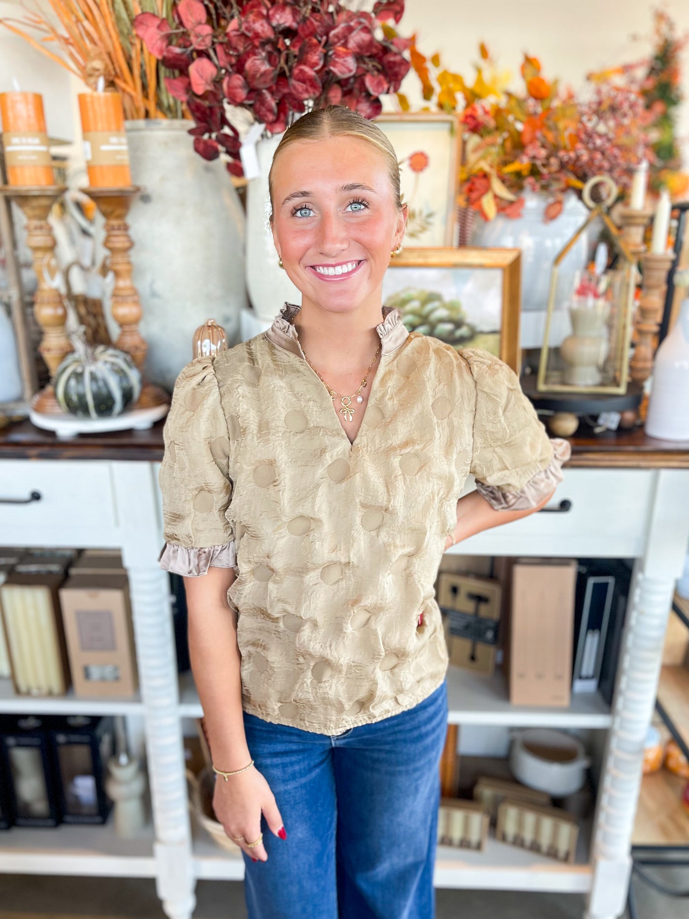 Tan Dotted Texured Top