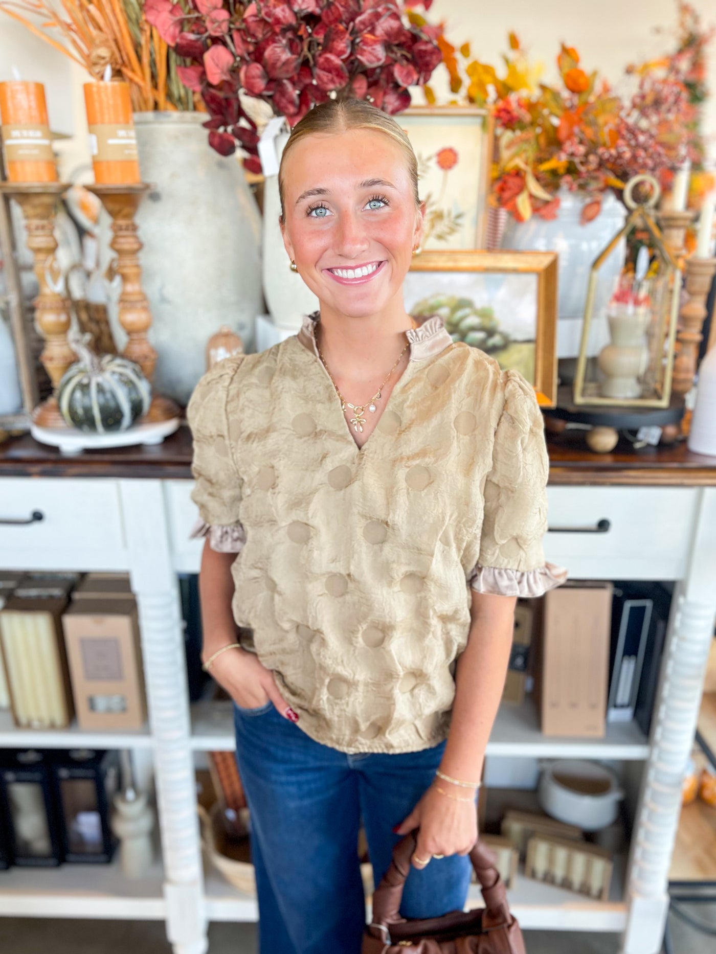 Tan Dotted Texured Top