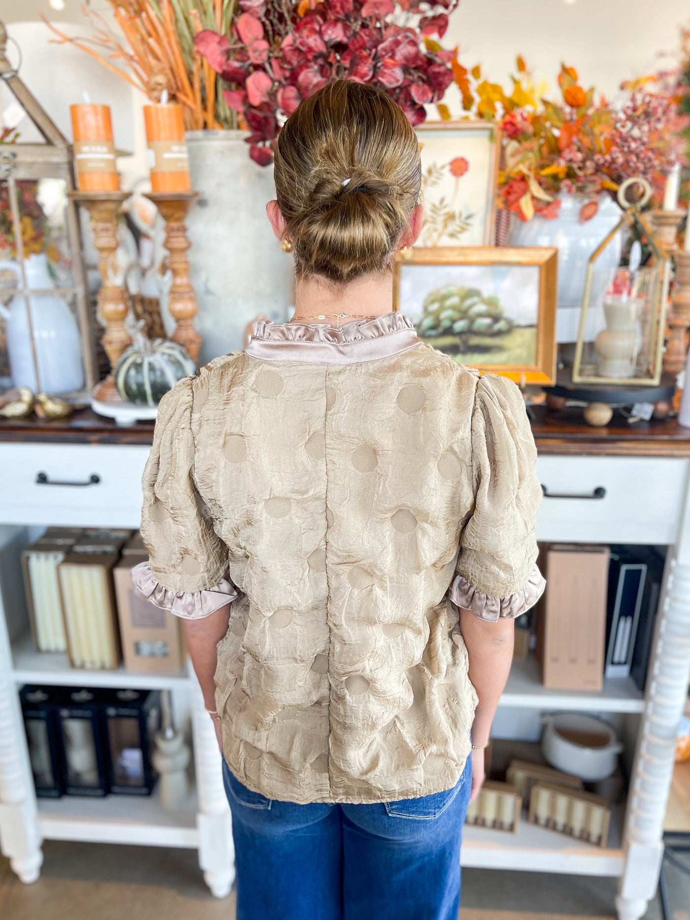 Tan Dotted Texured Top